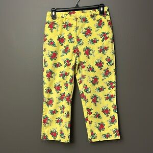 Lauren Ralph Lauren Cottage Cropped Pants Womens Size 4 Yellow Floral Flowers